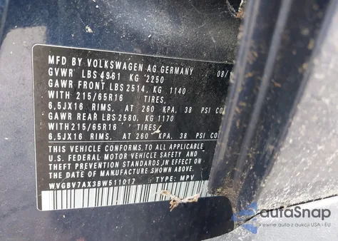 2011 Volkswagen Tiguan S from USA, damaged, VIN WVGBV7AX3BW511017
